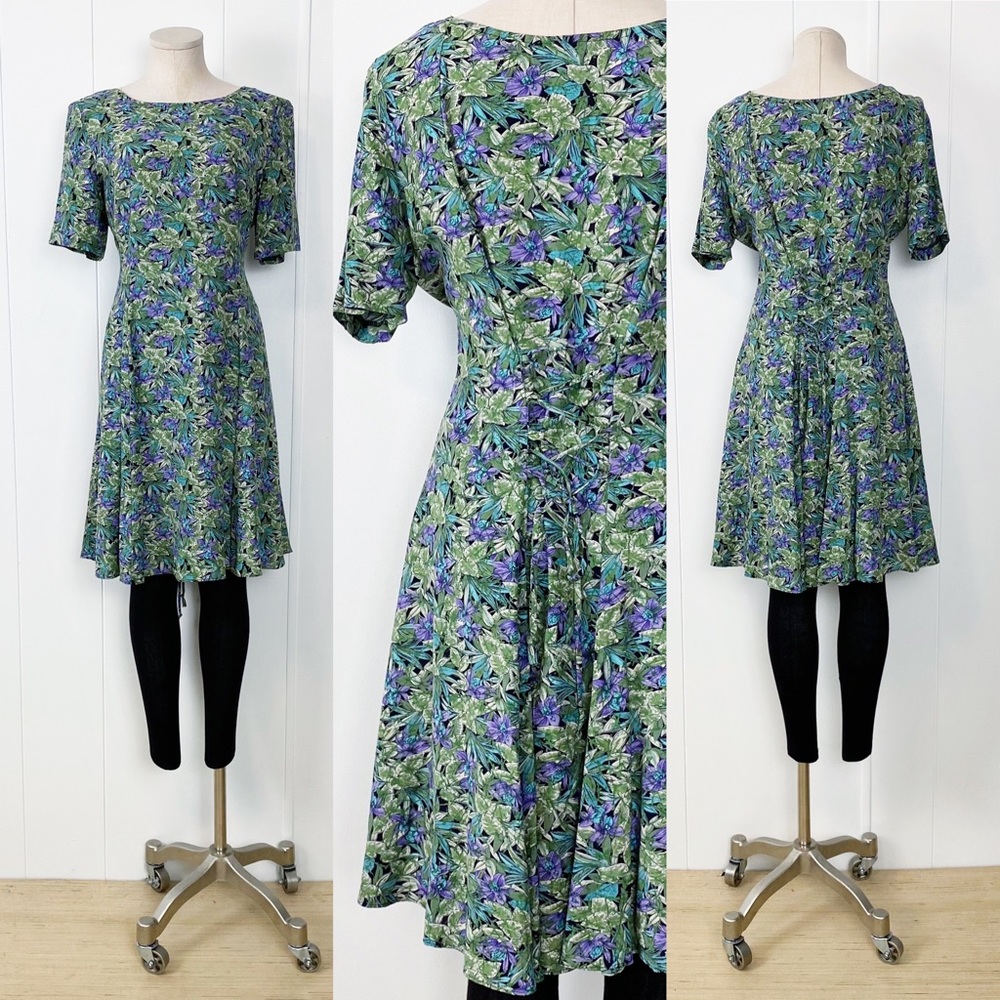 Tropical Print Lace Up Corset Dress | Vintage